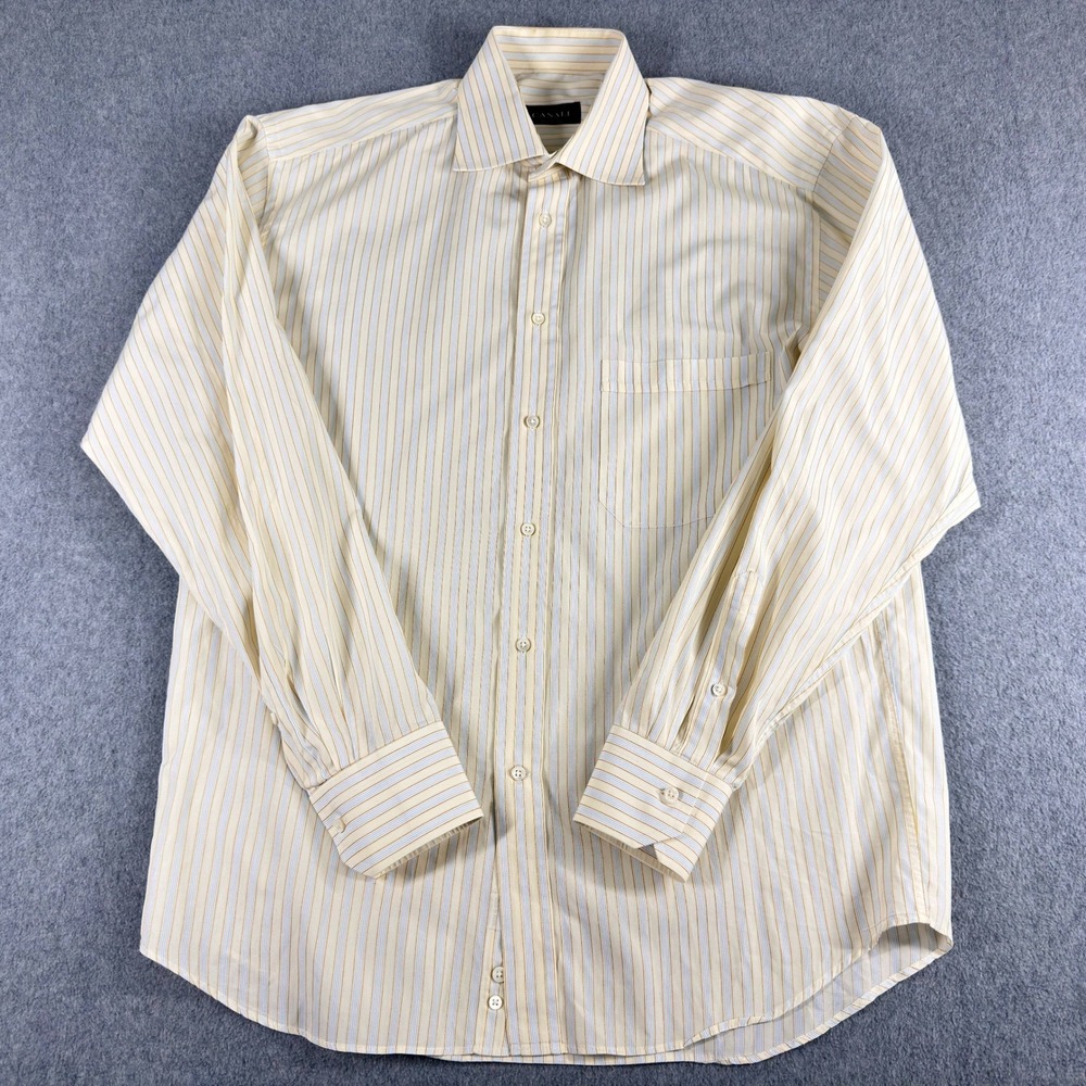 Canali Mens Dress Shirt 41 16 Stripe Italy Cotton Long Sleeve